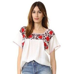 Nili Lotan Embroidered Spanish Short-Sleeve Top Size S